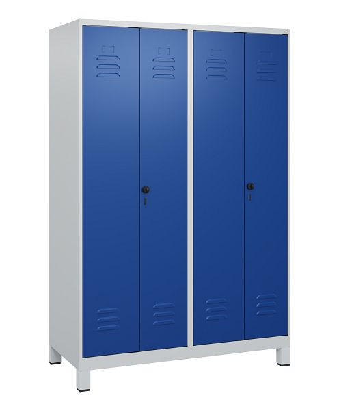 C+P Umkleidespind Classic PLUS, Doppel-Spind, Füße, 4 Abteile, 1800x1200x500mm, 7035/5010, Drehriegel, 0800127-40P S10003
