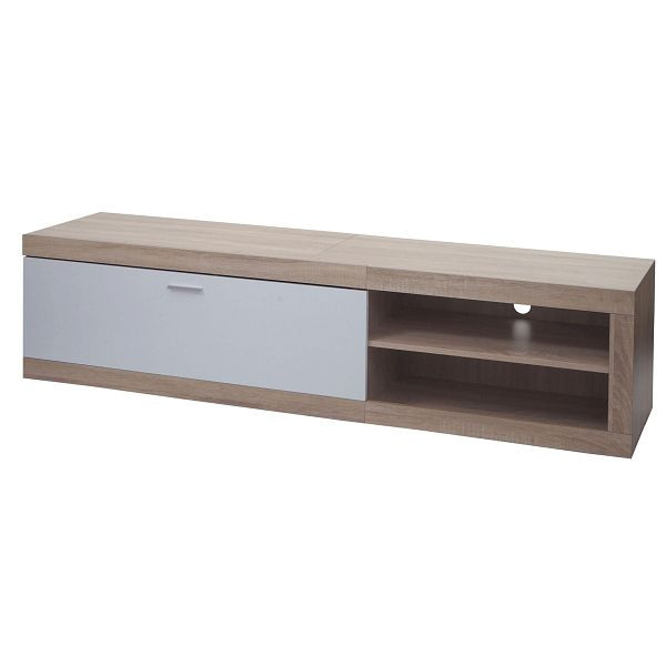 Mendler TV-Rack HWC-L33, TV-Board Fernsehtisch Lowboard TV-Schrank Kommode, Holz 43x180x41cm Staufach, Eiche-Optik, weiß, 98503+99637