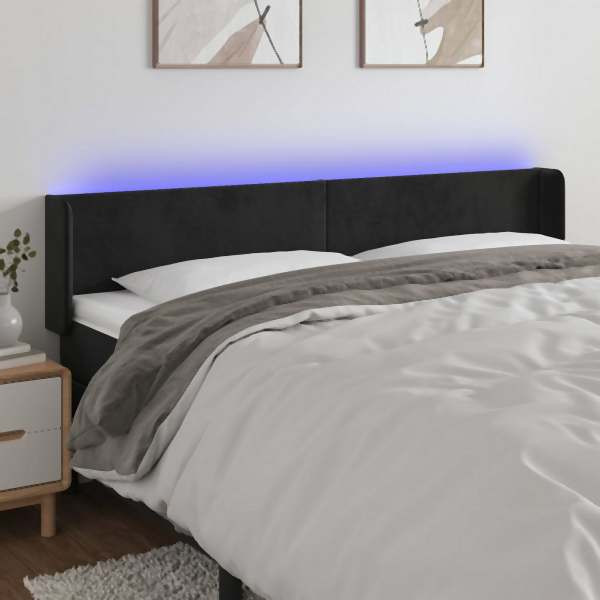vidaXL LED Kopfteil Schwarz 183x16x78/88 cm Samt, 3123018