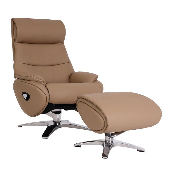 Mendler Relaxsessel mit Hocker HWC-K98, Fernsehsessel Sessel, Liegefunktion drehbar, Metall Echtleder/Kunstleder, taupe, 98336