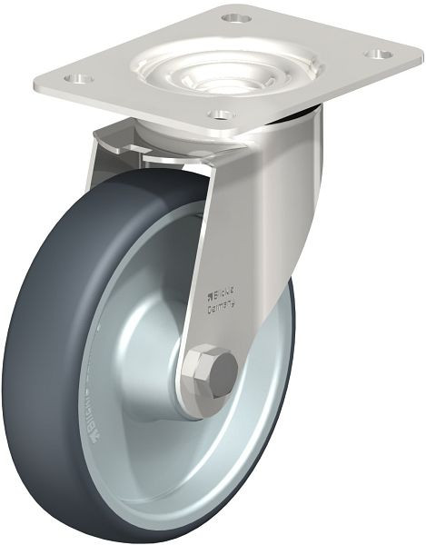 Blickle LEX-TPA 160XR Edelstahl-Lenkrolle mit Anschraubplatte, Thermoplastisches Gummi-Elastomer, Grau, 754547