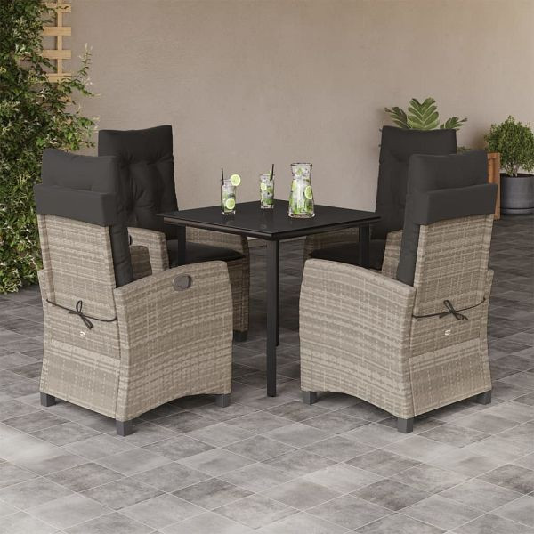 vidaXL 5-teilig Garten-Essgruppe mit Kissen Hellgrau Poly Rattan, 3212853