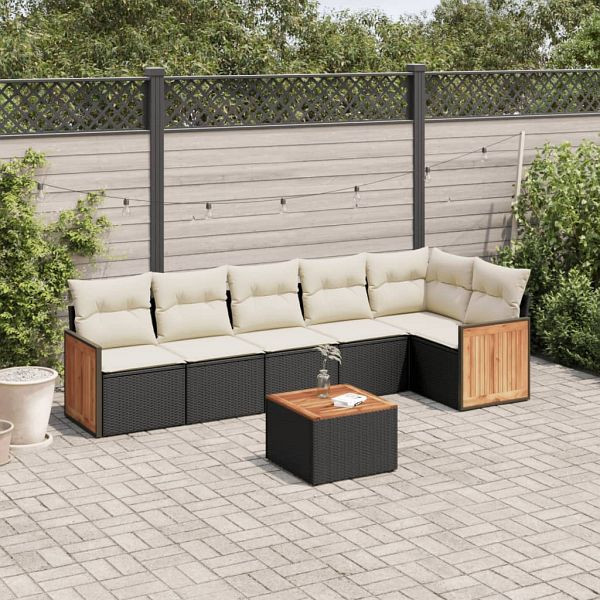 vidaXL 7-teilig Garten-Sofagarnitur mit Kissen Schwarz Poly Rattan, 3260075