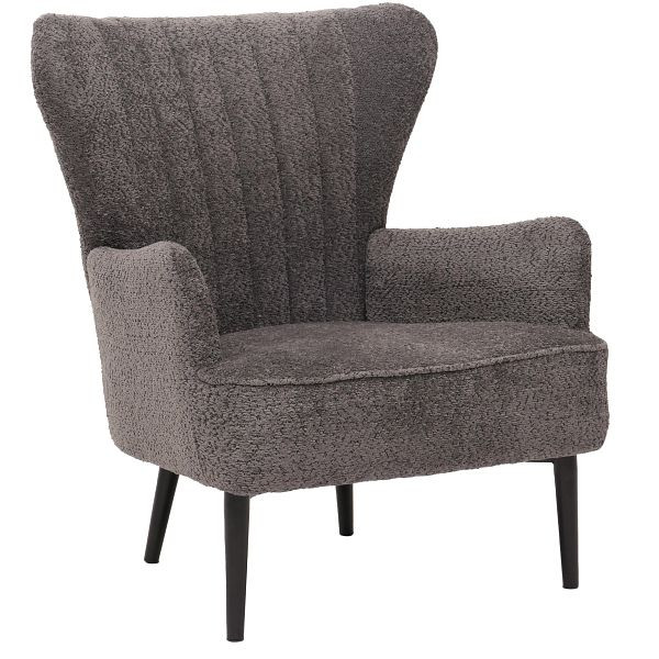 Mendler Lounge-Sessel HWC-K37, Cocktail-/Ohrensessel Polsterstuhl Retro Vintage Stoff Chenille (500g/m²) Öko-Tex, dunkelgrau, 109066