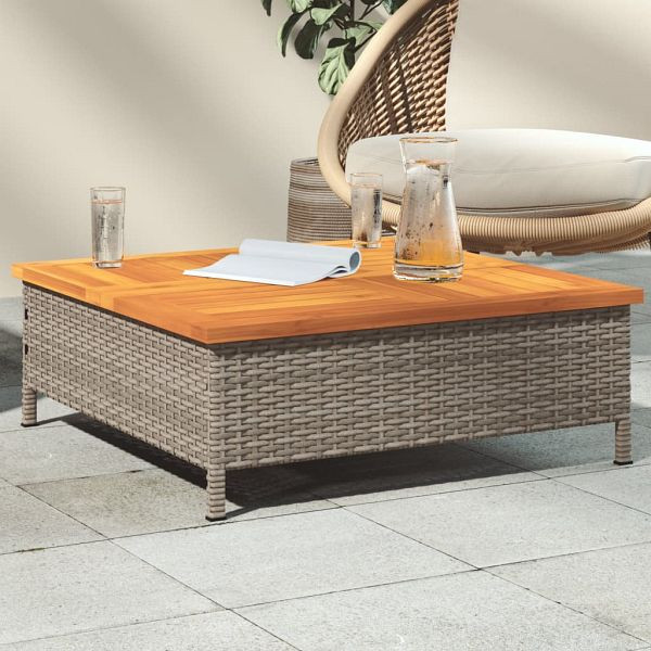 vidaXL Gartentisch Grau 70x70x25 cm Rattan und Akazienholz, 3281630