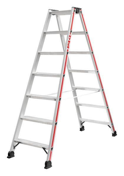 HYMER Stufenstehleiter, beidseitig begehbar, 2x7 Stufen, Länge 1,79 m, Standhöhe: 1,12 m, 402414