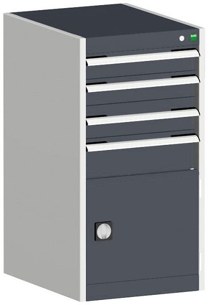 bott cubio Schubladenschrank bestückt mit 4 Schubladen, Tür BxTxH: 525 x 525 x 1000 mm, RAL 7035/7016, 40010043.19V