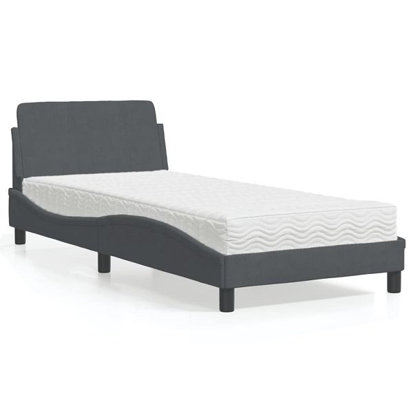 vidaXL Bett mit Matratze Dunkelgrau 90x200 cm Samt, 3208332