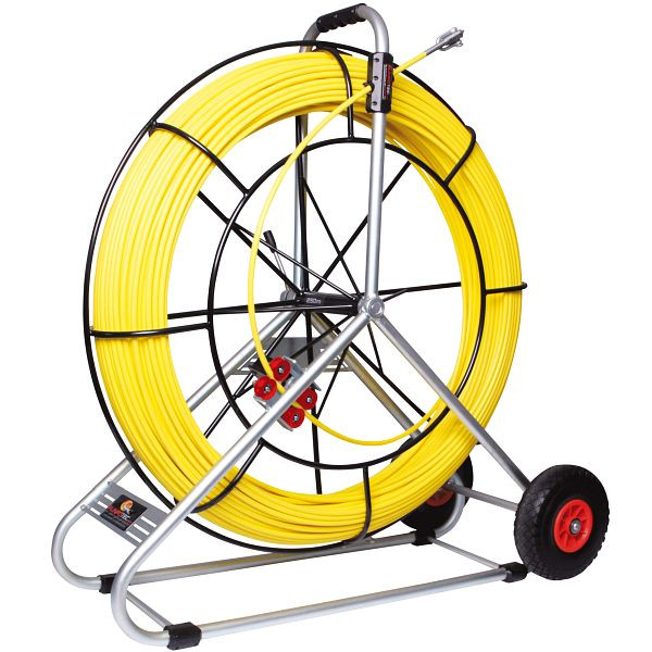 Runpotec Glasfaserstab 150 m, Durchmesser 15 mm inklusive Stahlhaspel 1400 mm-fahrbar und Meterzähler - Gewinde RTG 12 mm, 10099