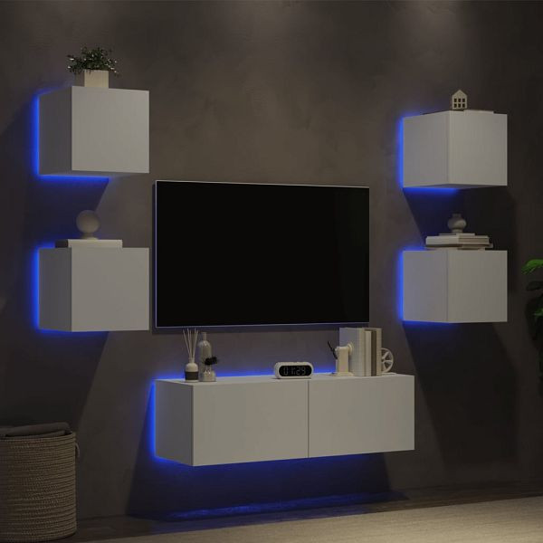 vidaXL 5-tlg. TV-Wohnwand mit LED-Leuchten Weiß, 3216860