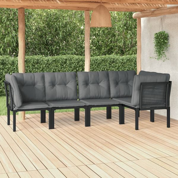 vidaXL 5-teilig Garten-Lounge-Set Schwarz und Grau Poly Rattan, 3187753