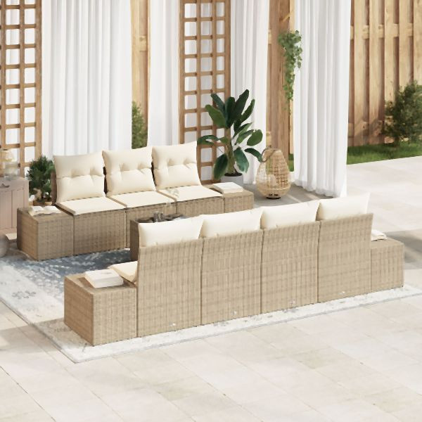 vidaXL 8-teiliges Garten Sofa Set mit Kissen Beige Poly Rattan, 3355640