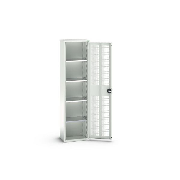 bott verso Flügeltürschrank mit Belüftung, mit 4 Fachböden, BxTxH: 525 x 350 x 2000 mm, Lichtgrau / Lichtgrau, 16926713.16
