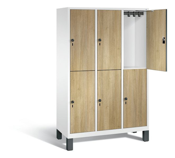 C+P Spind doppelstöckig Evolo, H1850xB1200xT500mm, Farbe: Verkehrsweiß / Dekor Eiche Sereno, 48310-32 S10220