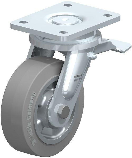 Blickle LO-ALEV 150K-ST-SG Stahlgeschweißte Schwerlast-Lenkrolle mit Feststeller, Elastik-Vollgummi, Grau, 708842