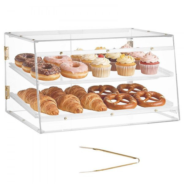 VEVOR Gebäckvitrine 2-stöckig, Acryl, Thekenvitrine mit Magnet-Rücktür & Trennwand für Kekse, Desserts, 526 x 400 x 305 mm, MBZSJYKLTX2CM8YGC001V0