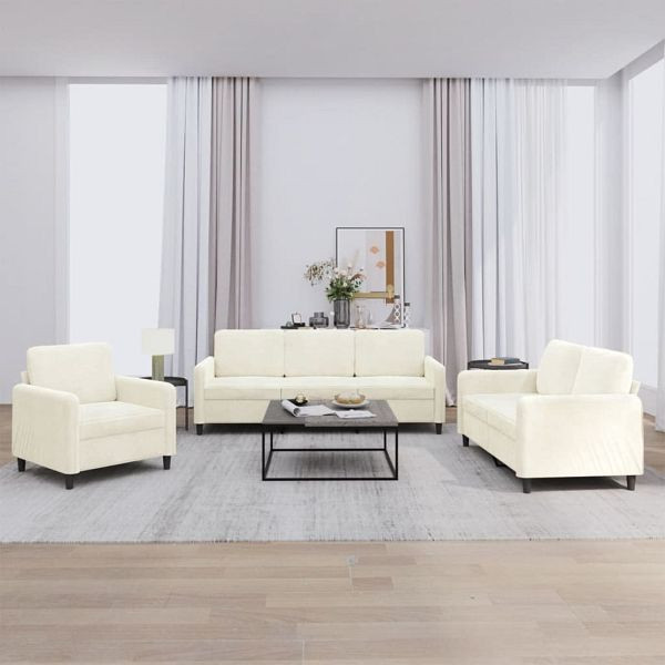 vidaXL 3-tlg. Sofagarnitur Creme Samt, Polyester, 3201942