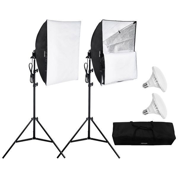VEVOR Fotostudio Softbox Set, 60x60cm 30W 5500K LED-Birnen verstellbarer Ständer, SYRGZMTZ2424K23FPV2
