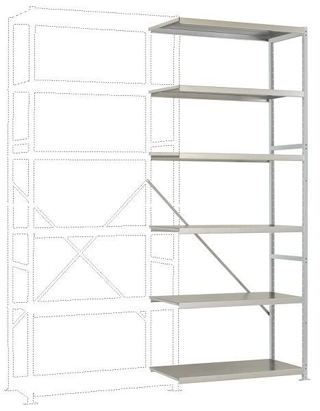 Manuflex Mittelschweres Fachboden-Steckregal Anbauregal mit 6 Stahlböden, HxBxT = 2500 x 1000 x 400 mm, lichtgrau, RP1418.7035