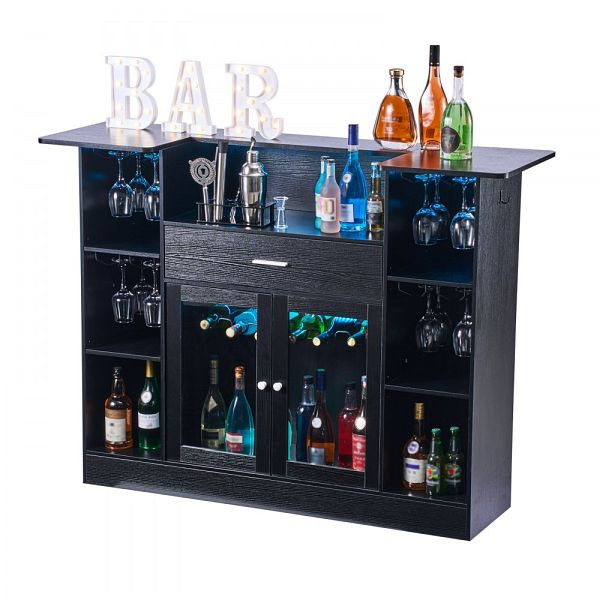 VEVOR Hausbar 4 Ebenen, Holzwerkstoff Bartresen mit Flaschenablage, LED, 150x46x110 cm, bis 181,4 kg belastbar, JTJBYZX59184A5XXR001V9