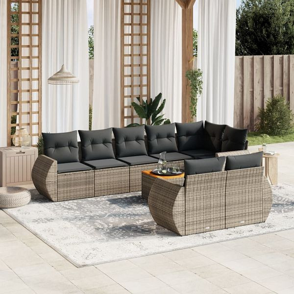 vidaXL 9-teilig Garten-Sofagarnitur mit Kissen Grau Poly Rattan, 3257425