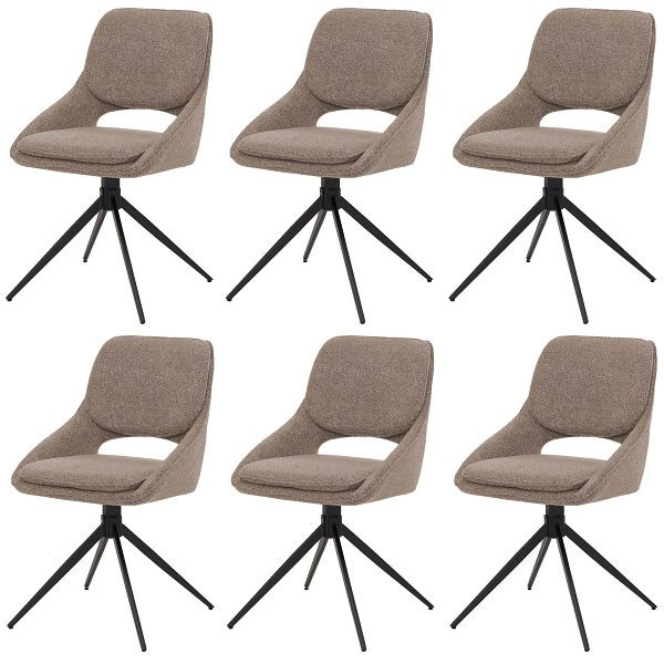 Mendler 6er-Set Esszimmerstuhl HWC-N73, Küchenstuhl, drehbar Auto-Return, Stoff/Textil Boucle (540g/m²) nach Standard 100 geprüft, beige, 3x108613