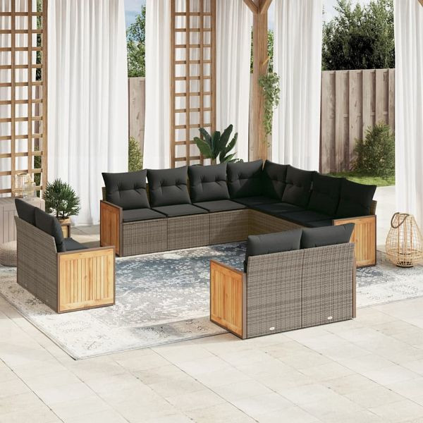 vidaXL 11-teilig Garten-Sofagarnitur mit Kissen Grau Poly Rattan, 3260583