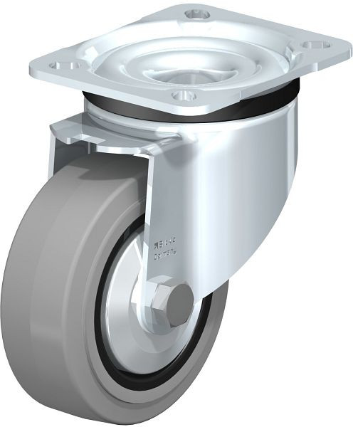 Blickle LK-POEV 100KD-1-SG-FA Stahlblech-Lenkrolle, schwere Ausführung, mit Anschraubplatte, Elastik-Vollgummi, Grau, 850972