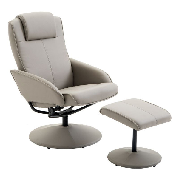 HOMCOM Relaxsessel mit Hocker, 360° drehbarer Fernsehsessel mit Liegefunktion, TV Sessel, Kunstleder, Lesesessel für Wohnzimmer, Schlafzimmer, 833-360