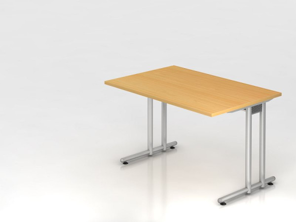 Hammerbacher Schreibtisch C-Fuß 120x80cm Buche/Silber, Arbeitshöhe 72 cm, VNS12/6/S