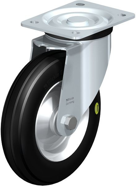 Blickle L-VW 202R Stahlblech-Lenkrolle, mittelschwere Ausführung, mit Anschraubplatte, Weichgummi, Schwarz, 566711