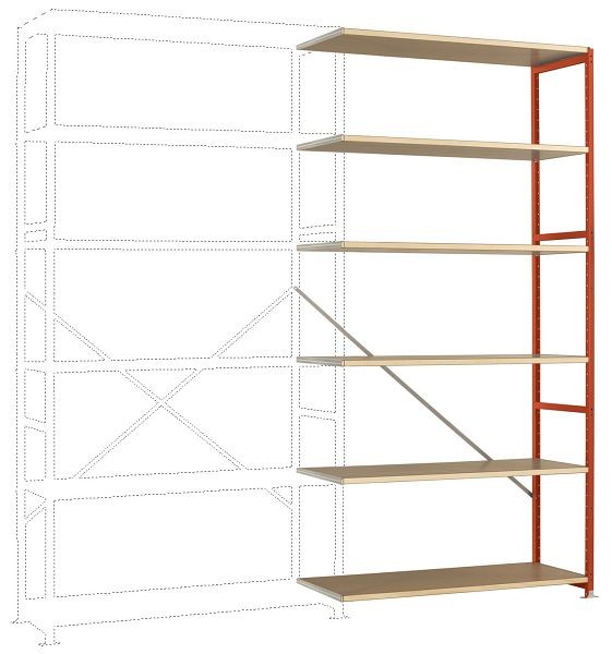 Manuflex Breitfach-Steckregal Anbauregal mit 6 Holzverbundböden, HxBxT = 2500 x 1250 x 600 mm, rotorange, RP1428.2001