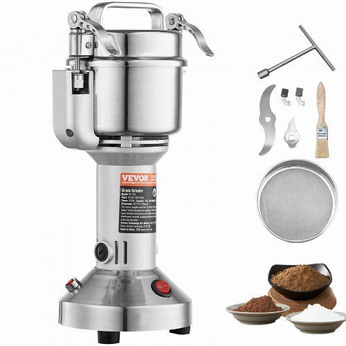 VEVOR elektrische Getreidemühle 850 W, Edelstahl Pulverisiermaschine für trockene Körner, Gewürze, Kaffee, Mais, 163x135x345 mm, DDDPSGWYMJ15S3X6CV2