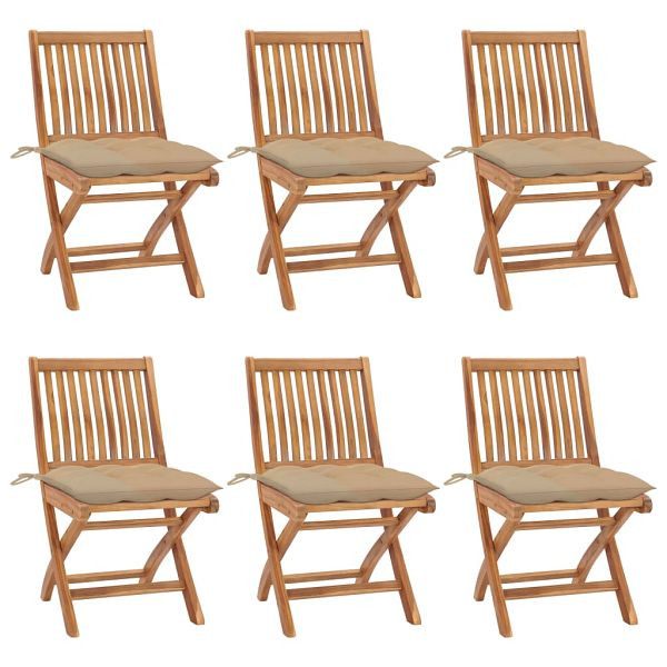 vidaXL Klappbare Gartenstühle mit Kissen 6 Stück Massivholz Teak, 3072852