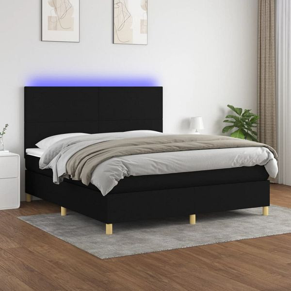 vidaXL Boxspringbett mit Matratze & LED Schwarz 180x200 cm Stoff, 3135295