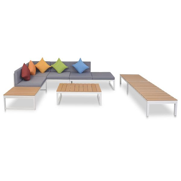 vidaXL 5-teilig Garten-Lounge-Set mit Auflagen Aluminium und WPC, 42870