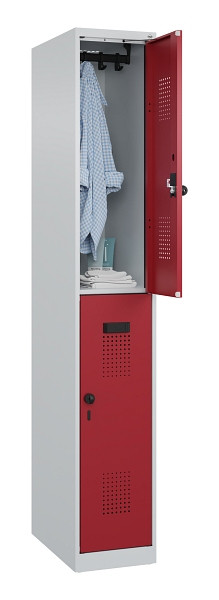 C+P Doppelstöckiger Spind Evolo PLUS, 2 Fächer, 1850x300x500mm, 7035/3003, Drehriegel, 049300-10 S10004