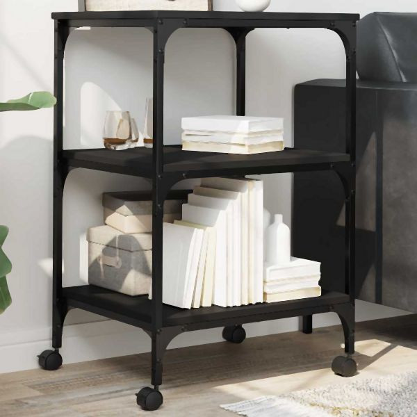 vidaXL Druckerständer 3 Ablagen Schwarz 50x41x75 cm Holzwerkstoff, 842286