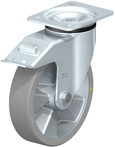 Blickle LK-ALTH 200K-FI-AS Stahlblech-Lenkrolle, schwere Ausführung, mit Anschraubplatte & Feststeller, Blickle Extrathane®, Grau, 740756