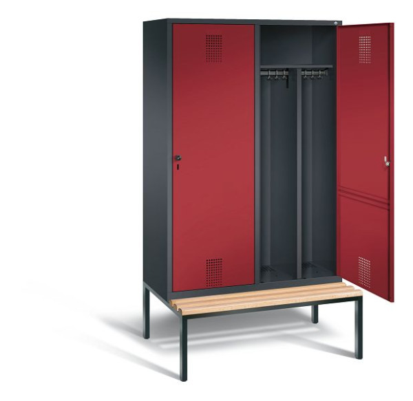 C+P Schwarz-Weiss-Spind Evolo, H2090xB1190xT500mm, Farbe: Schwarzgrau / Rubinrot, 48250-40 S10100