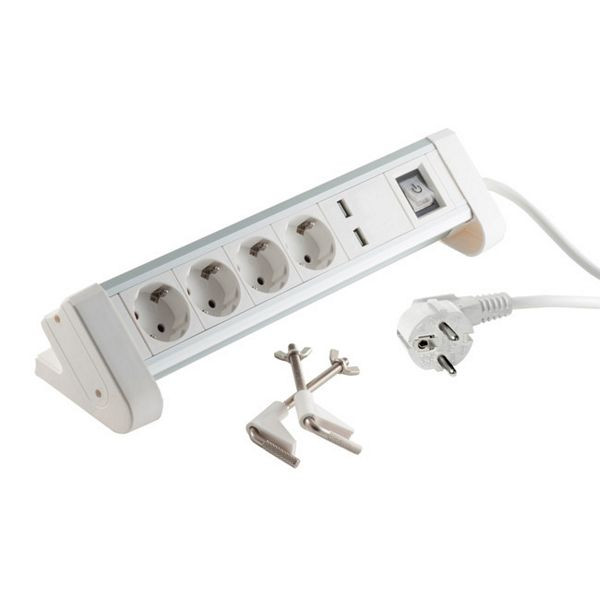 S-Conn Tischsteckdosenleiste 4-fach mit USB Ladefunktion, weiß, 60317-W