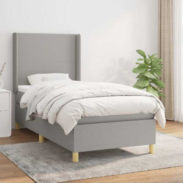 vidaXL Boxspringbett mit Matratze Hellgrau 100x200 cm Stoff, 3131809