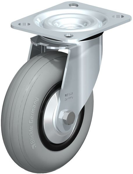 Blickle L-VWPP 125R-SG-FA Stahlblech-Lenkrolle, mittelschwere Ausführung, mit Anschraubplatte, Weichgummi, Grau, 849936