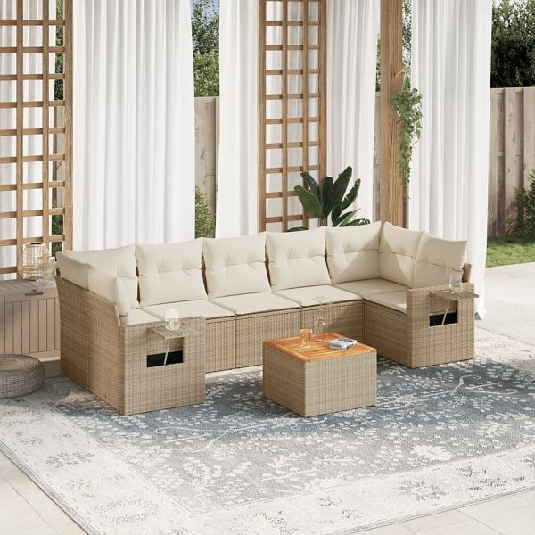 vidaXL 8-teilig Garten-Sofagarnitur mit Kissen Beige Poly Rattan, 3224476