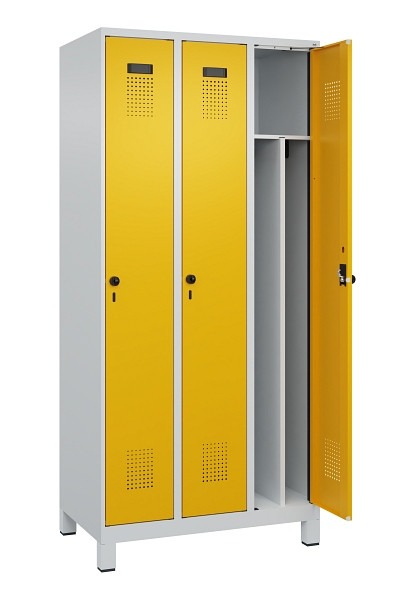 C+P Spind Evolo PLUS, mit Füßen, 3 Abteile, 1950x900x500mm, 7035/1004, Verschluss Drehriegel, 049010-30F S10000