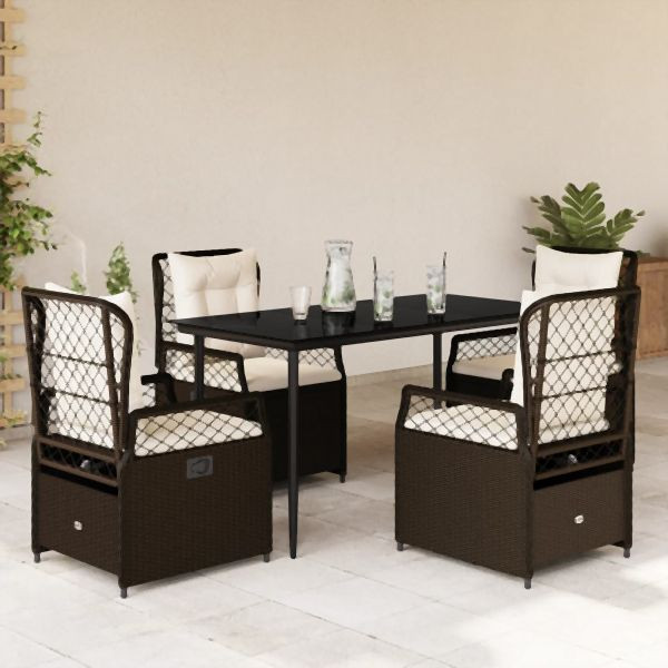 vidaXL 5-teilig Garten-Essgruppe mit Kissen Braun Poly Rattan, 3262973