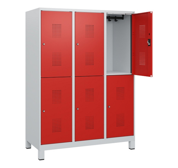 C+P Doppelstöckiger Spind Evolo PLUS, Füße, 6 Fächer, 1630x1200x500mm, 7035/3020, Zylinderschloss, 0493105-32 S10028