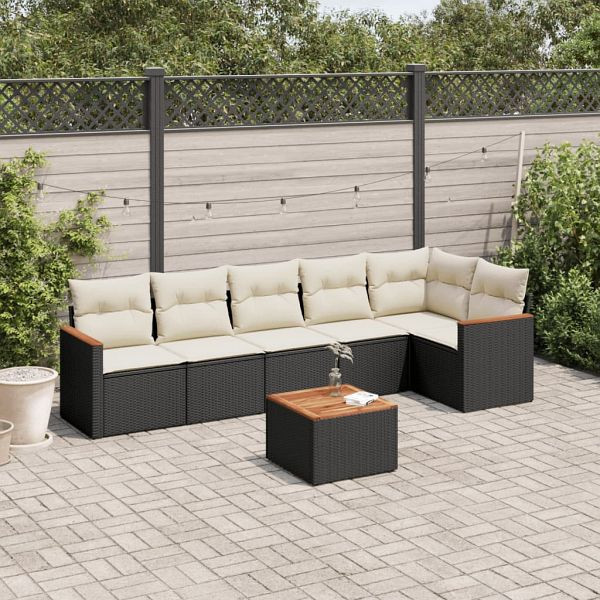 vidaXL 7-teilig Garten-Sofagarnitur mit Kissen Schwarz Poly Rattan, 3258395