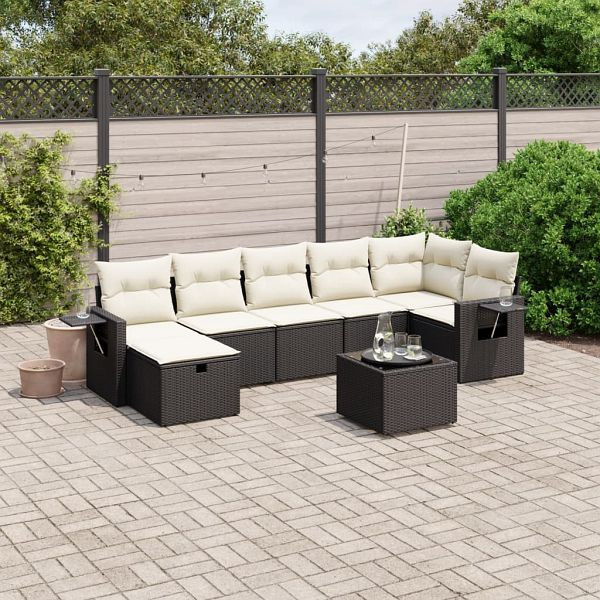 vidaXL 8-teilig Garten-Sofagarnitur mit Kissen Schwarz Poly Rattan, 3263822