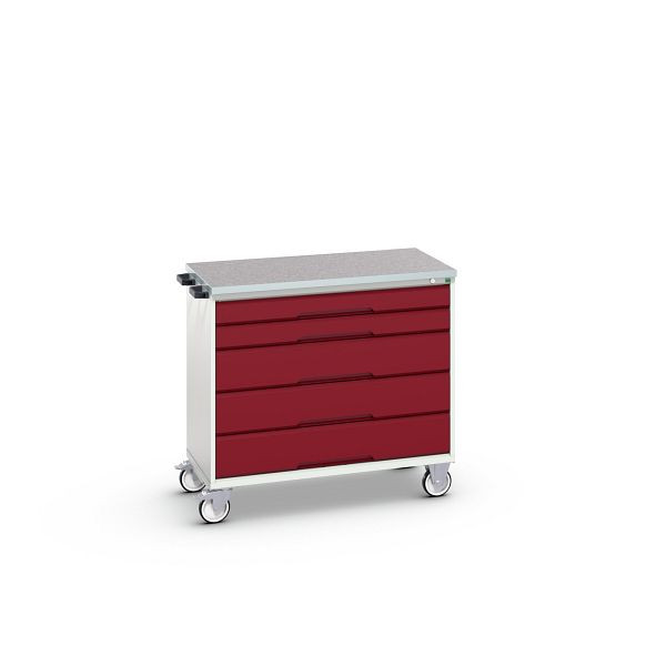 bott verso mobiler Schubladenschrank, mit 5 Schubladen und Linoleum-Top, BxTxH: 1050 x 600 x 980 mm, Lichtgrau / Purpurrot, 16927050.24